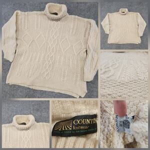 VTG Country Knitwear Ireland Womens Oversized Crop Cableknit 100% Wool Sweater